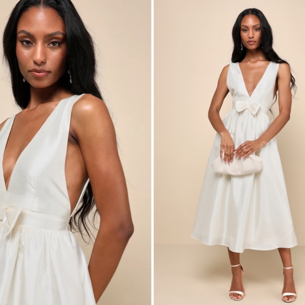 LULU's Bachelorette Engagement Bridal Shower Sexy Elegant Midi Dress NWOT